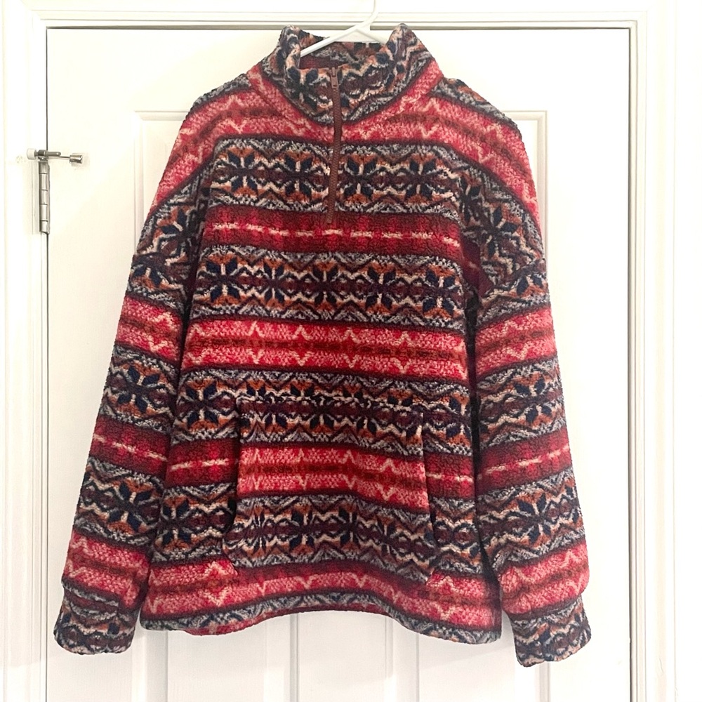 American Eagle fleece sherpa fair isle pullover